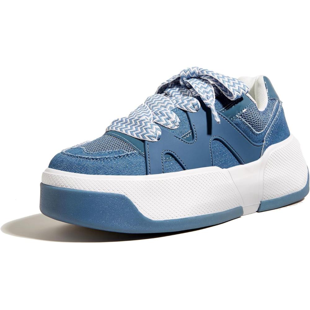 image:imageLUCKY STEP Baskets Mode Plateforme pour Femme Confortables Semelle paisse pour la Marche et Le TennisBleu Denim