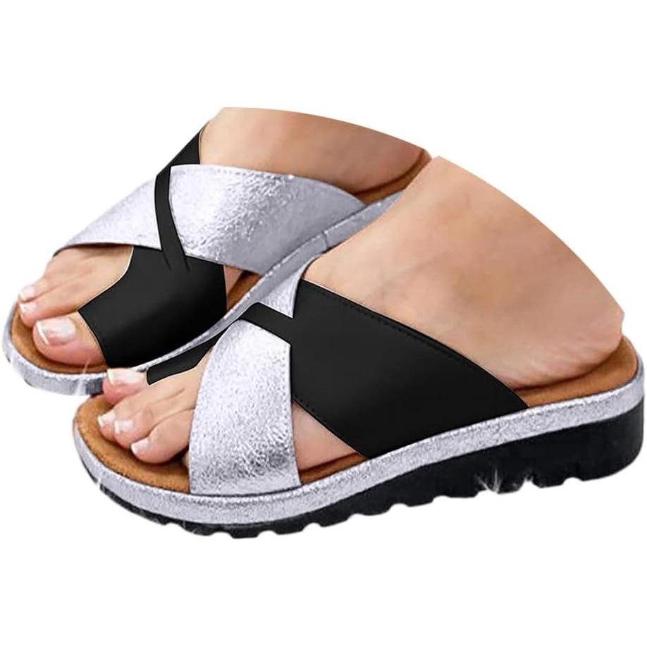 image:imageSandales Orthopdiques Femmes Tongs Compenses Bout Ouvert Pantoufles Semelle Plate Chaussures De Plage Dt Pour La Marche En Plein AirB Noir