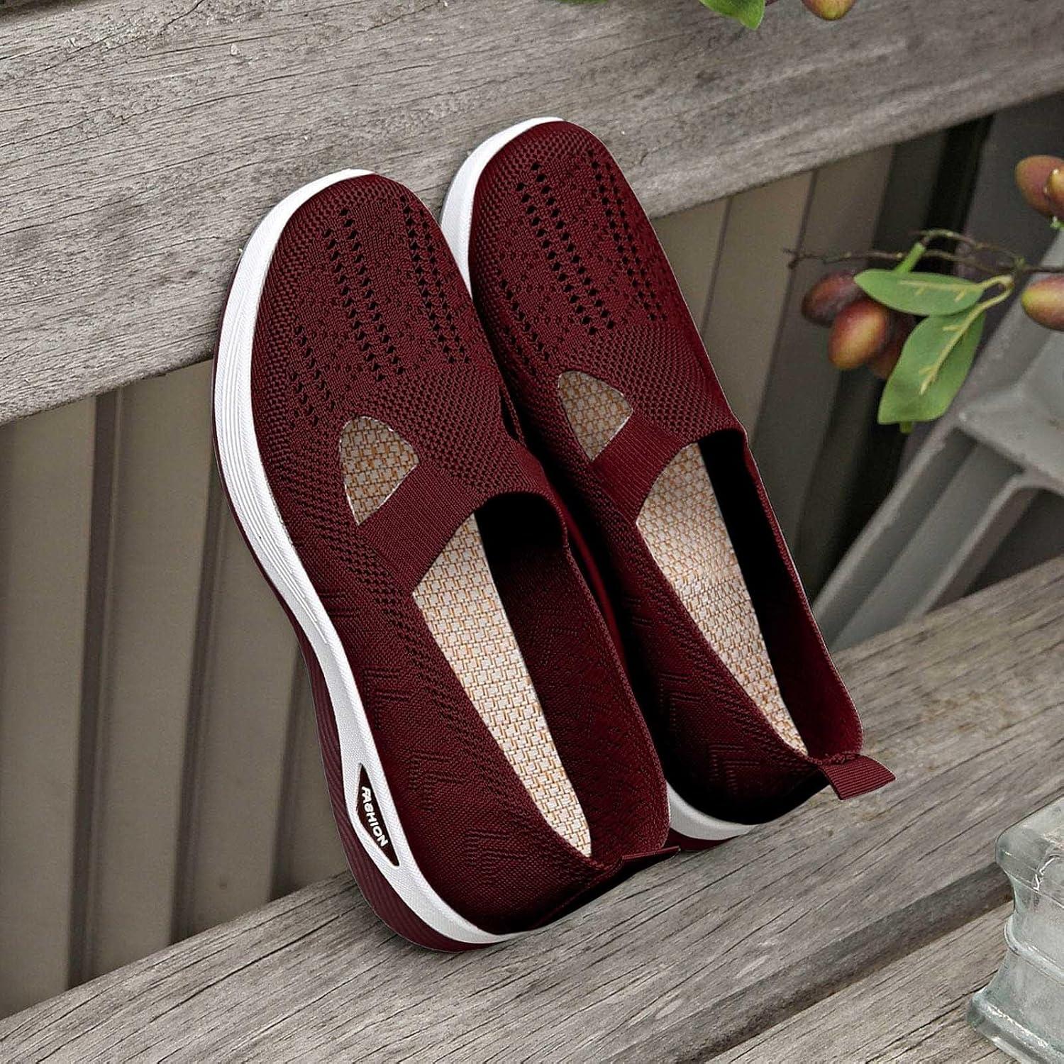 image:imageChaussures Orthopdiques pour Femme Chaussures sans Lacets Antidrapantes avec Maille pour Femme Basket de Marche Plateforme Orthopdique Lgres et Confortables02 Rouge