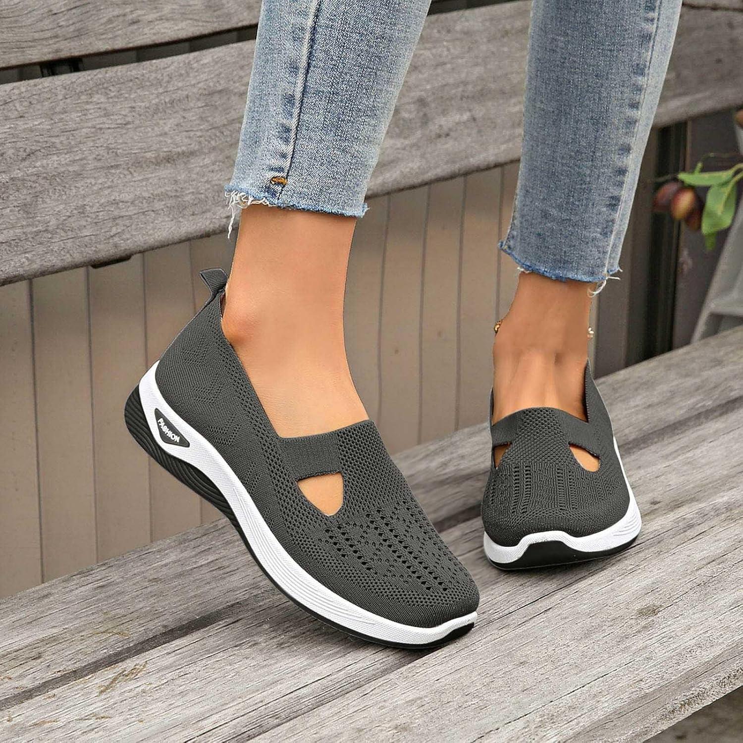 image:imageChaussures Orthopdiques pour Femme Chaussures sans Lacets Antidrapantes avec Maille pour Femme Basket de Marche Plateforme Orthopdique Lgres et Confortables03 Gris