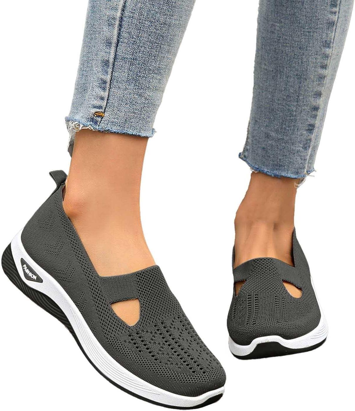 image:imageChaussures Orthopdiques pour Femme Chaussures sans Lacets Antidrapantes avec Maille pour Femme Basket de Marche Plateforme Orthopdique Lgres et Confortables03 Gris