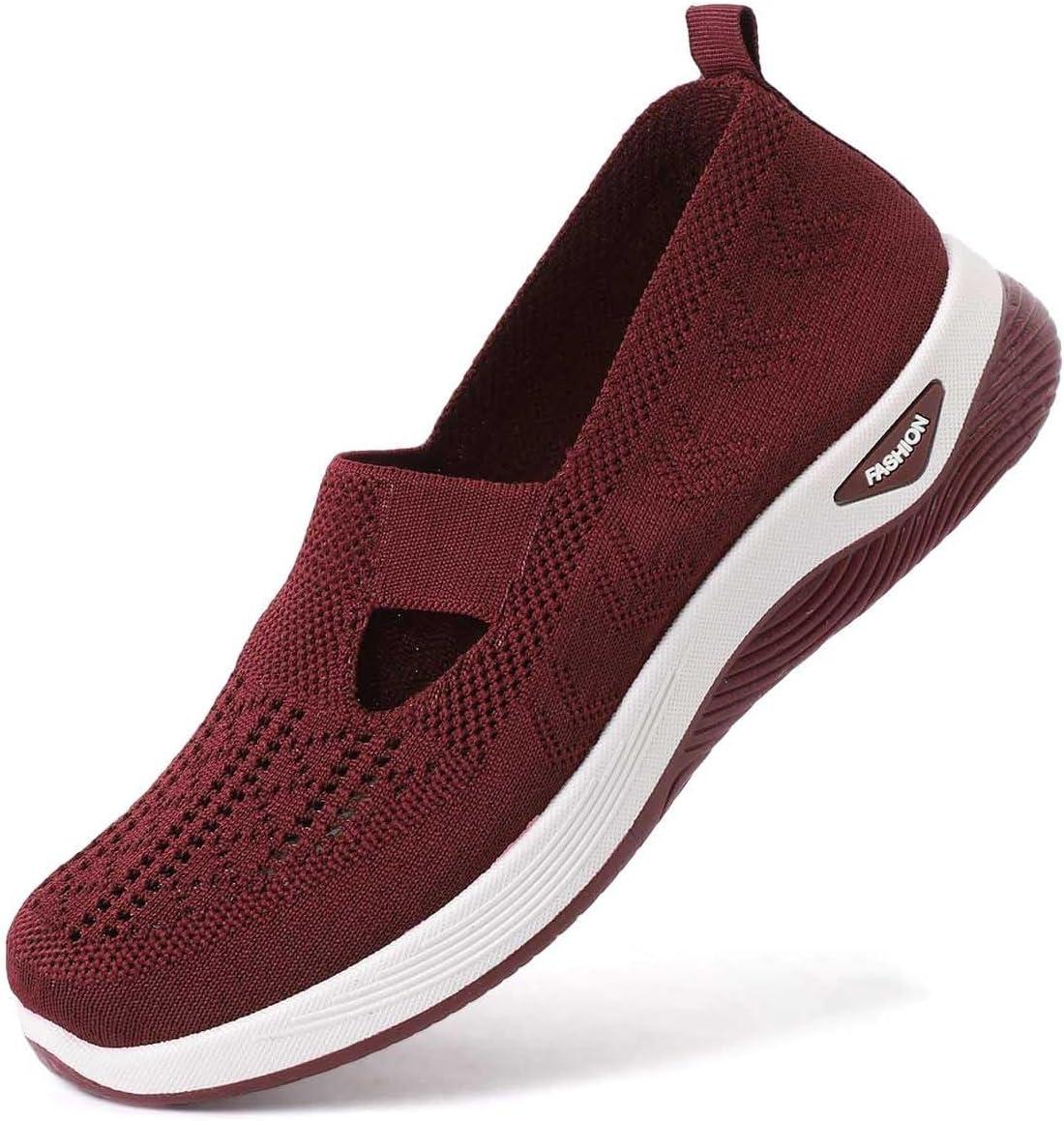 image:imageChaussures Orthopdiques pour Femme Chaussures sans Lacets Antidrapantes avec Maille pour Femme Basket de Marche Plateforme Orthopdique Lgres et Confortables02 Rouge