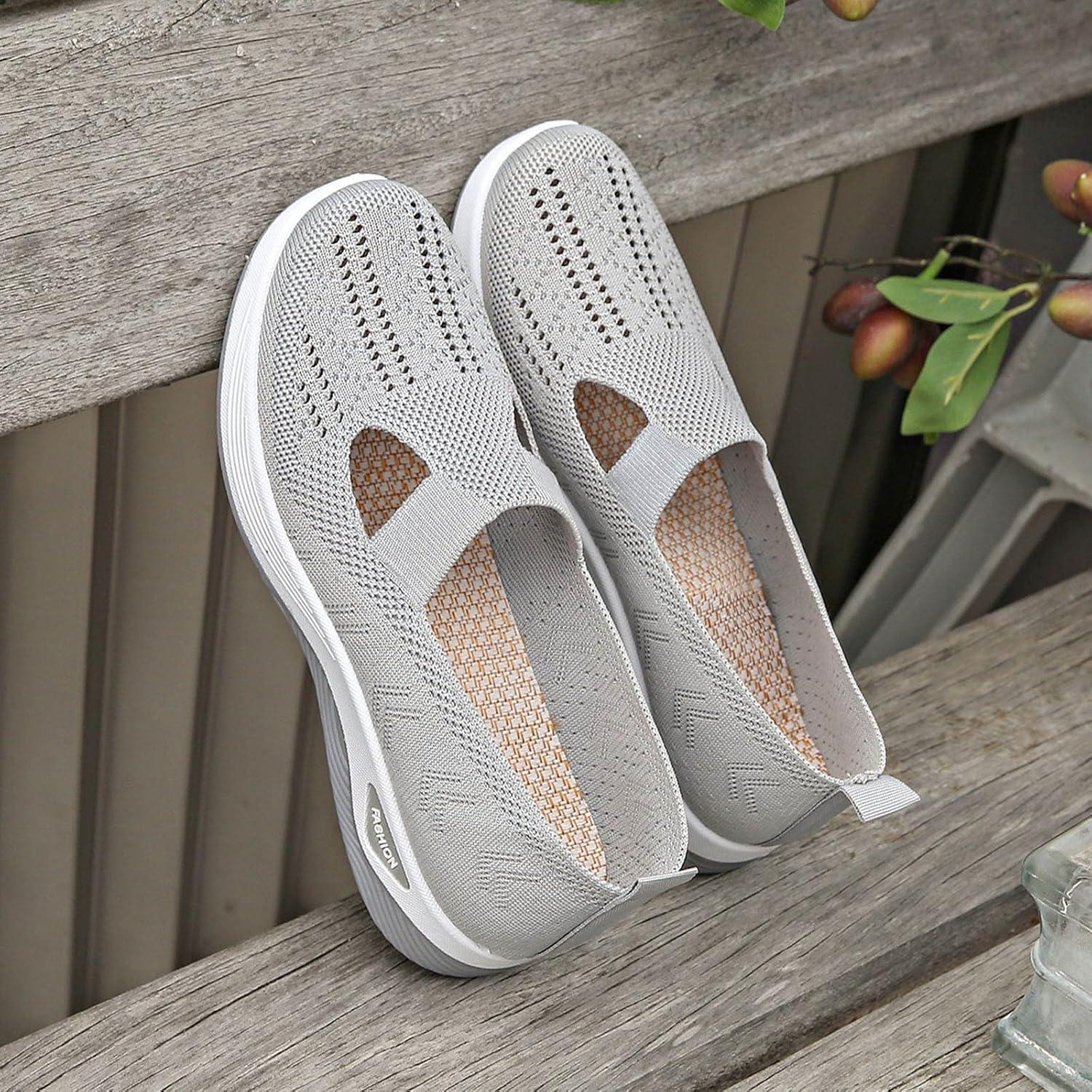 image:imageChaussures Orthopdiques pour Femme Chaussures sans Lacets Antidrapantes avec Maille pour Femme Basket de Marche Plateforme Orthopdique Lgres et Confortables01 Gris