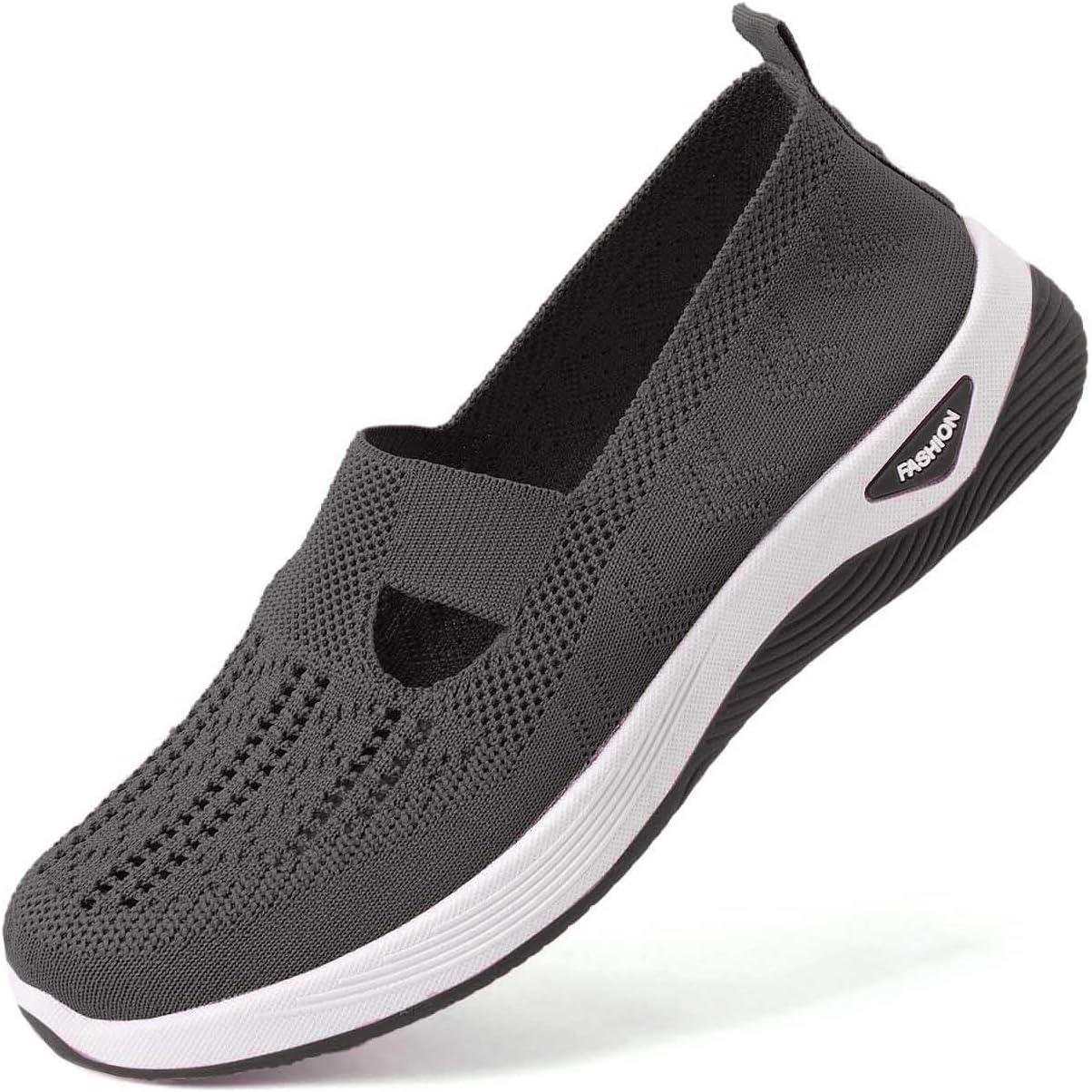 image:imageChaussures Orthopdiques pour Femme Chaussures sans Lacets Antidrapantes avec Maille pour Femme Basket de Marche Plateforme Orthopdique Lgres et Confortables03 Gris