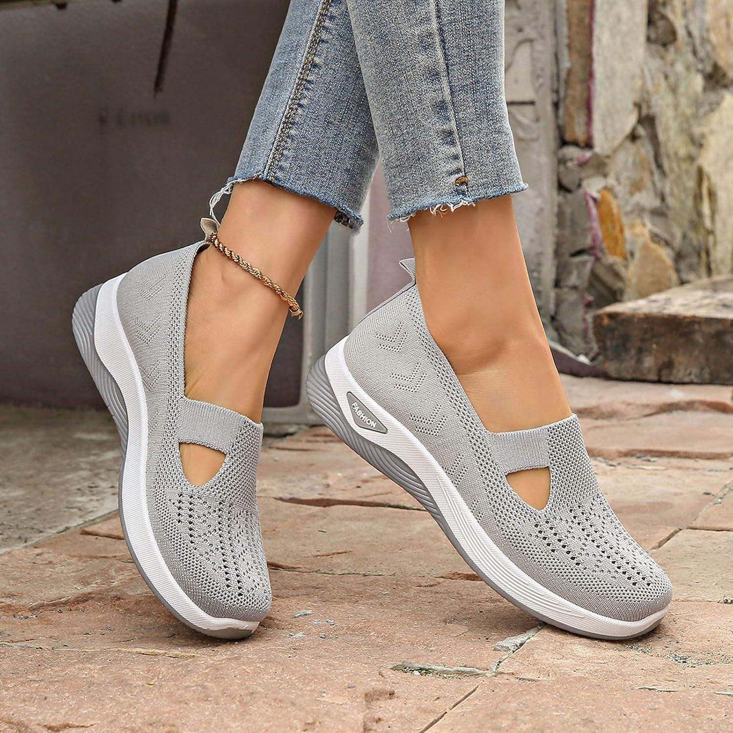 image:imageChaussures Orthopdiques pour Femme Chaussures sans Lacets Antidrapantes avec Maille pour Femme Basket de Marche Plateforme Orthopdique Lgres et Confortables01 Gris