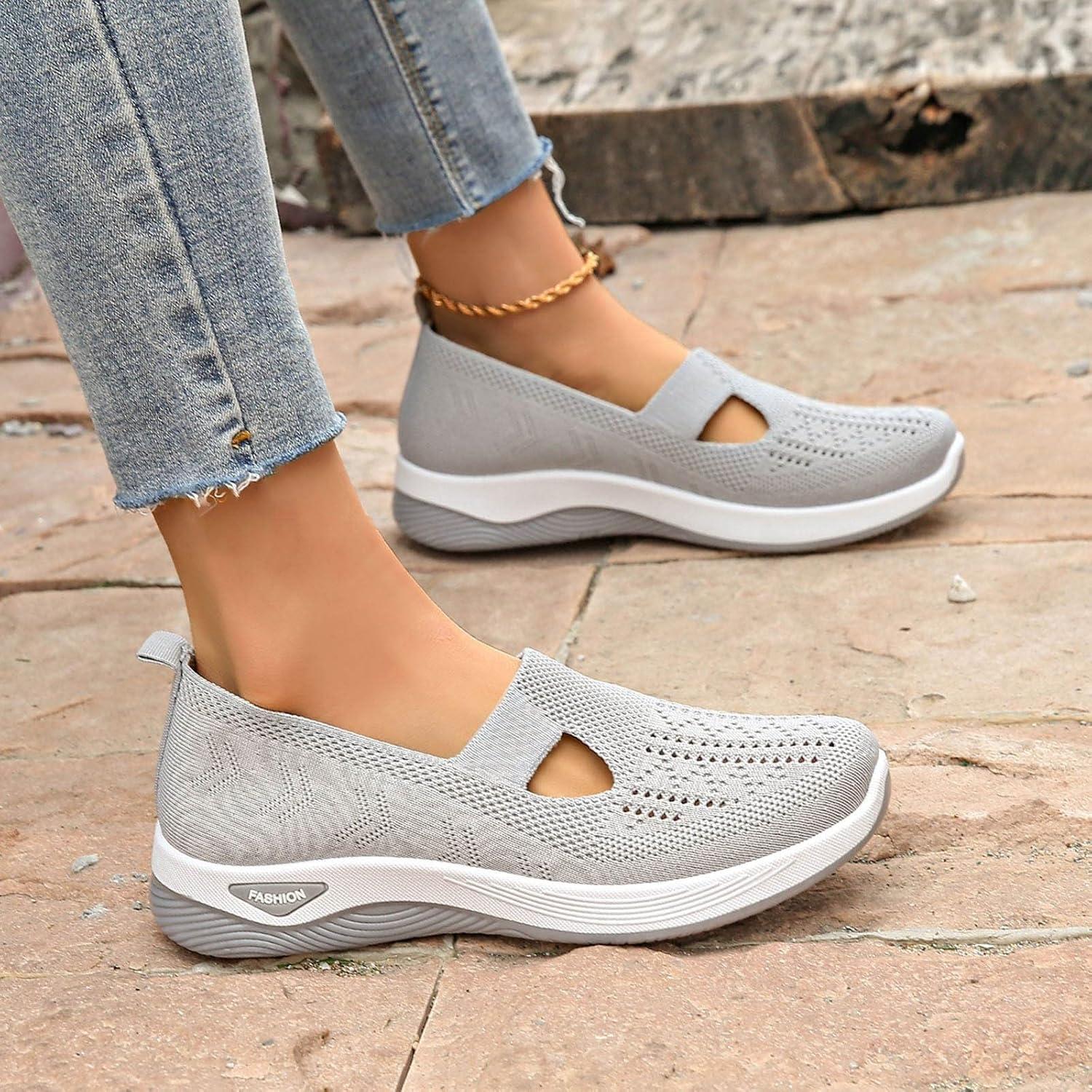 image:imageChaussures Orthopdiques pour Femme Chaussures sans Lacets Antidrapantes avec Maille pour Femme Basket de Marche Plateforme Orthopdique Lgres et Confortables01 Gris