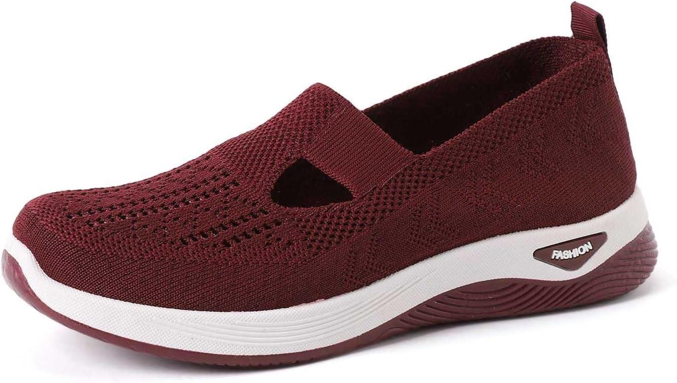 image:imageChaussures Orthopdiques pour Femme Chaussures sans Lacets Antidrapantes avec Maille pour Femme Basket de Marche Plateforme Orthopdique Lgres et Confortables02 Rouge