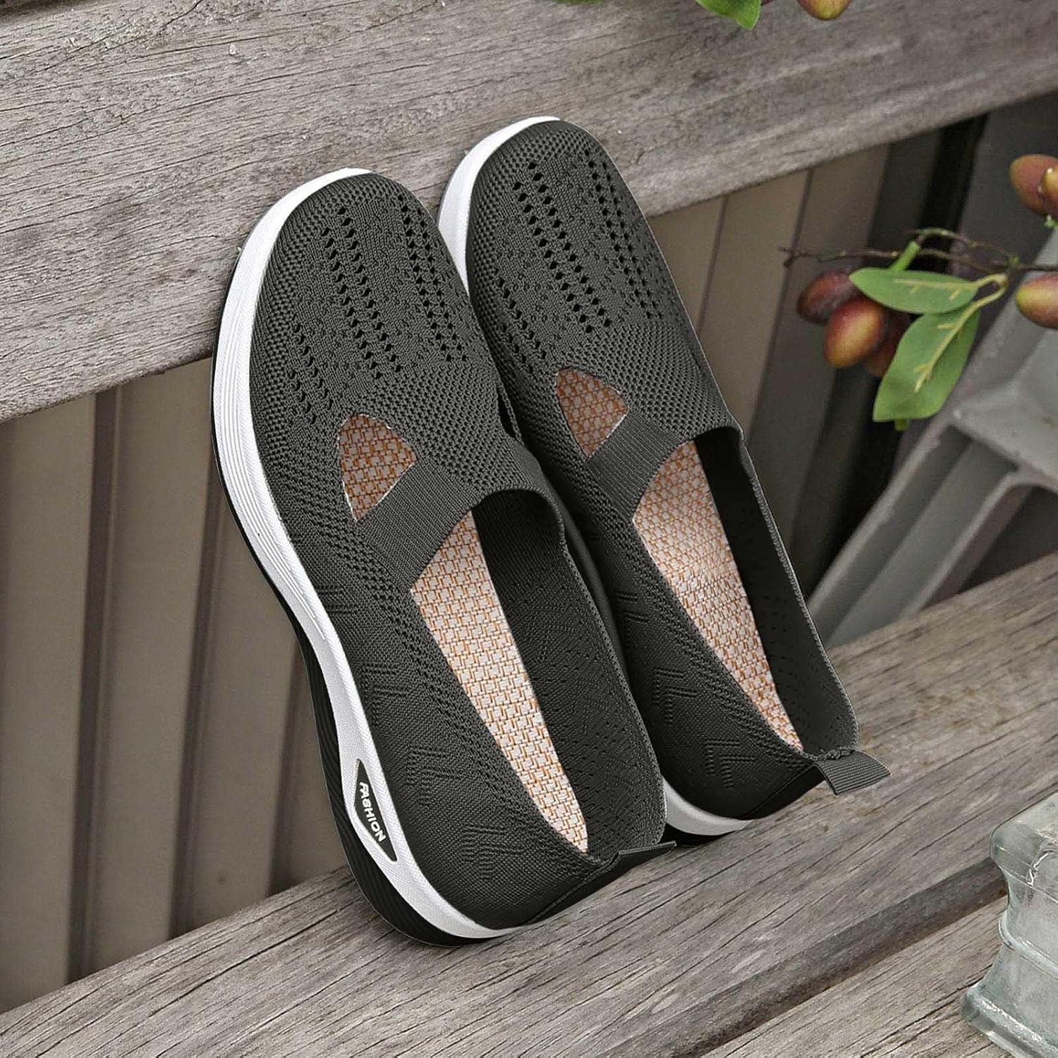 image:imageChaussures Orthopdiques pour Femme Chaussures sans Lacets Antidrapantes avec Maille pour Femme Basket de Marche Plateforme Orthopdique Lgres et Confortables03 Gris