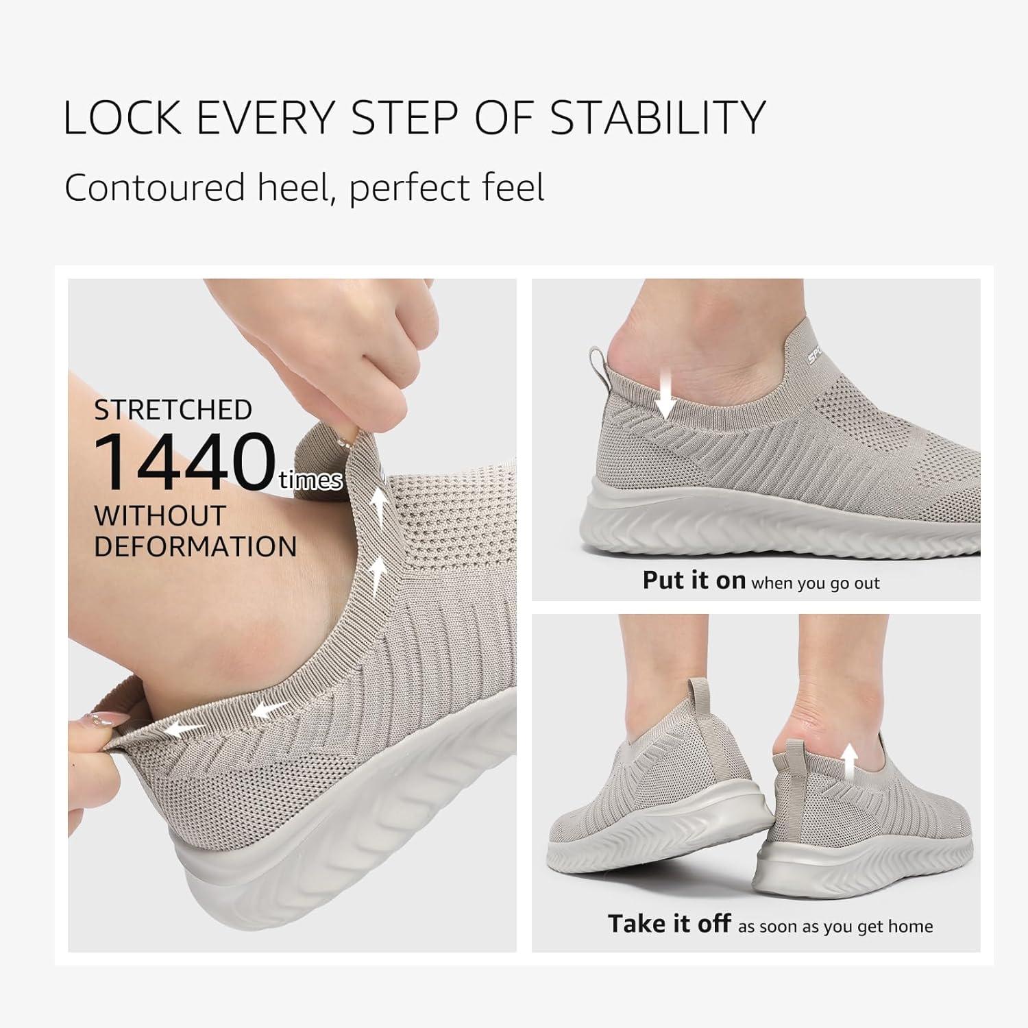 image:imageSTQ Basket Femme Chaussures de Sport sans Lancts Confortable Chic Respirantes Mode de Ville Marche Slip on Fitness Tennis Travail Lgres Enfiler Running Outdoor Gym Jogging Course Basquette SneakersMarron