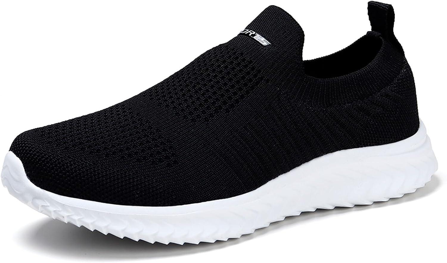 image:imageSTQ Basket Femme Chaussures de Sport sans Lancts Confortable Chic Respirantes Mode de Ville Marche Slip on Fitness Tennis Travail Lgres Enfiler Running Outdoor Gym Jogging Course Basquette SneakersNoir Blanc