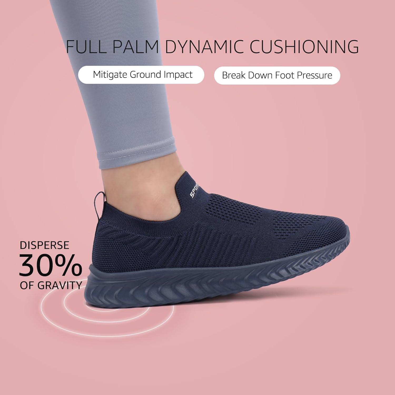 image:imageSTQ Basket Femme Chaussures de Sport sans Lancts Confortable Chic Respirantes Mode de Ville Marche Slip on Fitness Tennis Travail Lgres Enfiler Running Outdoor Gym Jogging Course Basquette SneakersBleu Noir