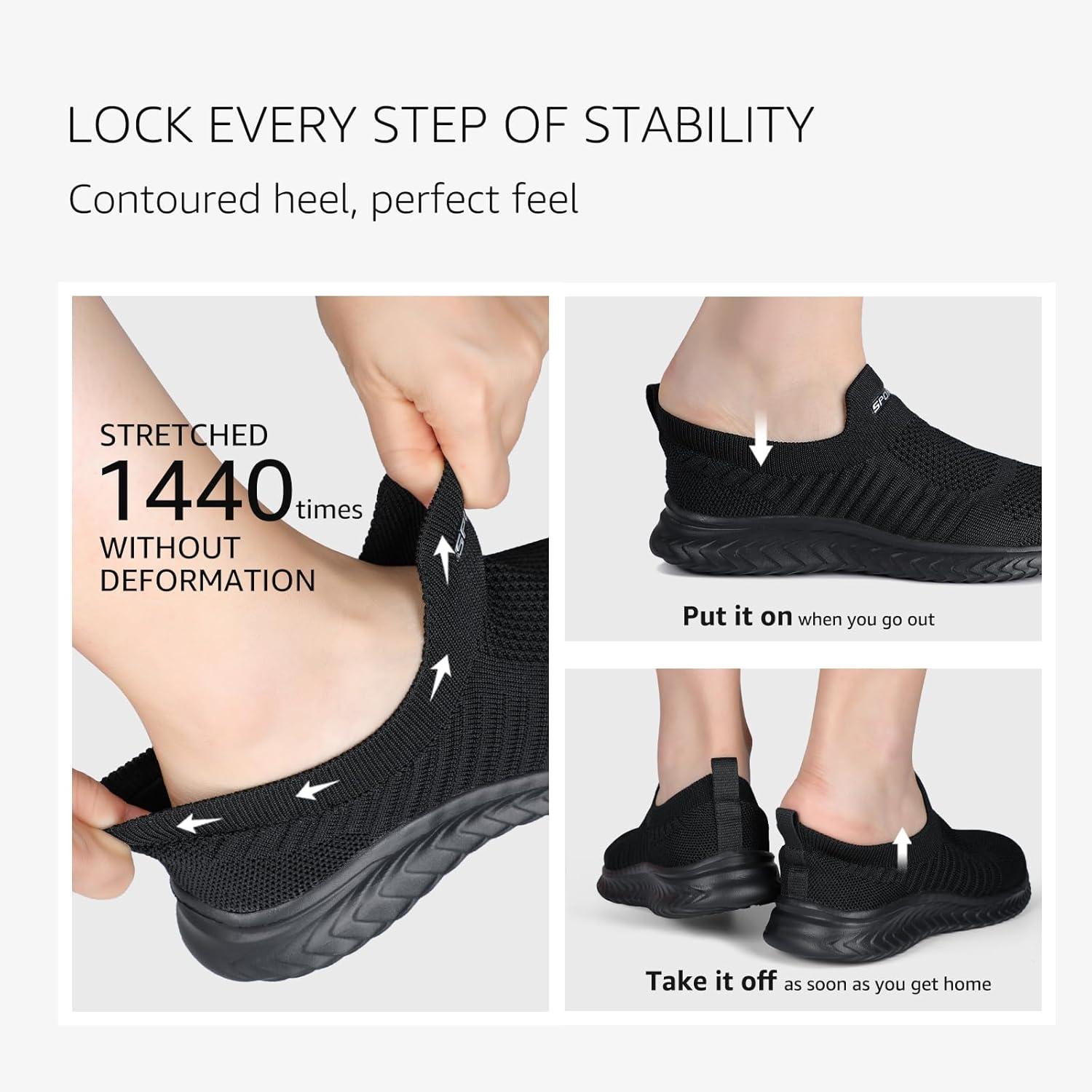 image:imageSTQ Basket Femme Chaussures de Sport sans Lancts Confortable Chic Respirantes Mode de Ville Marche Slip on Fitness Tennis Travail Lgres Enfiler Running Outdoor Gym Jogging Course Basquette SneakersNoir