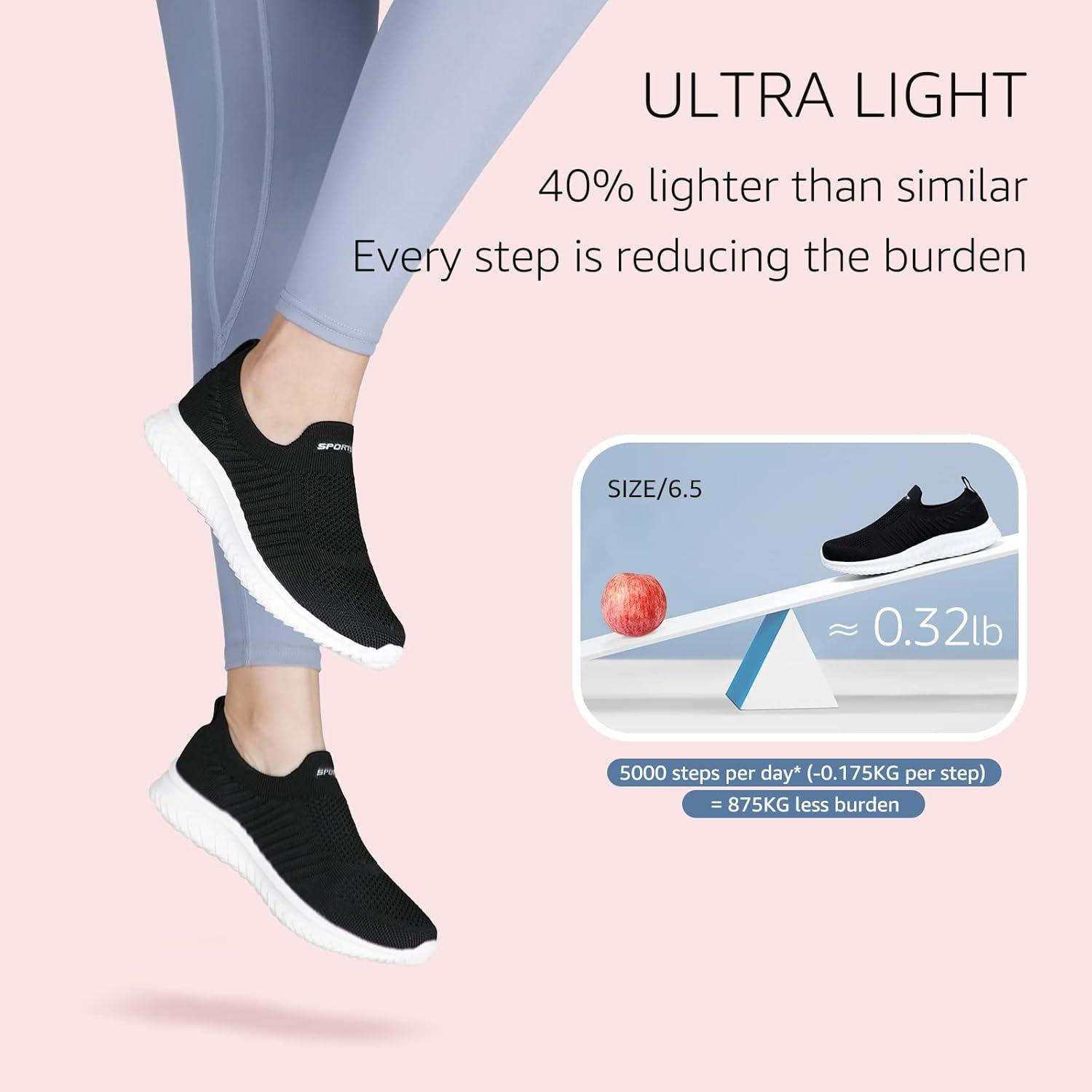 image:imageSTQ Basket Femme Chaussures de Sport sans Lancts Confortable Chic Respirantes Mode de Ville Marche Slip on Fitness Tennis Travail Lgres Enfiler Running Outdoor Gym Jogging Course Basquette SneakersNoir Blanc