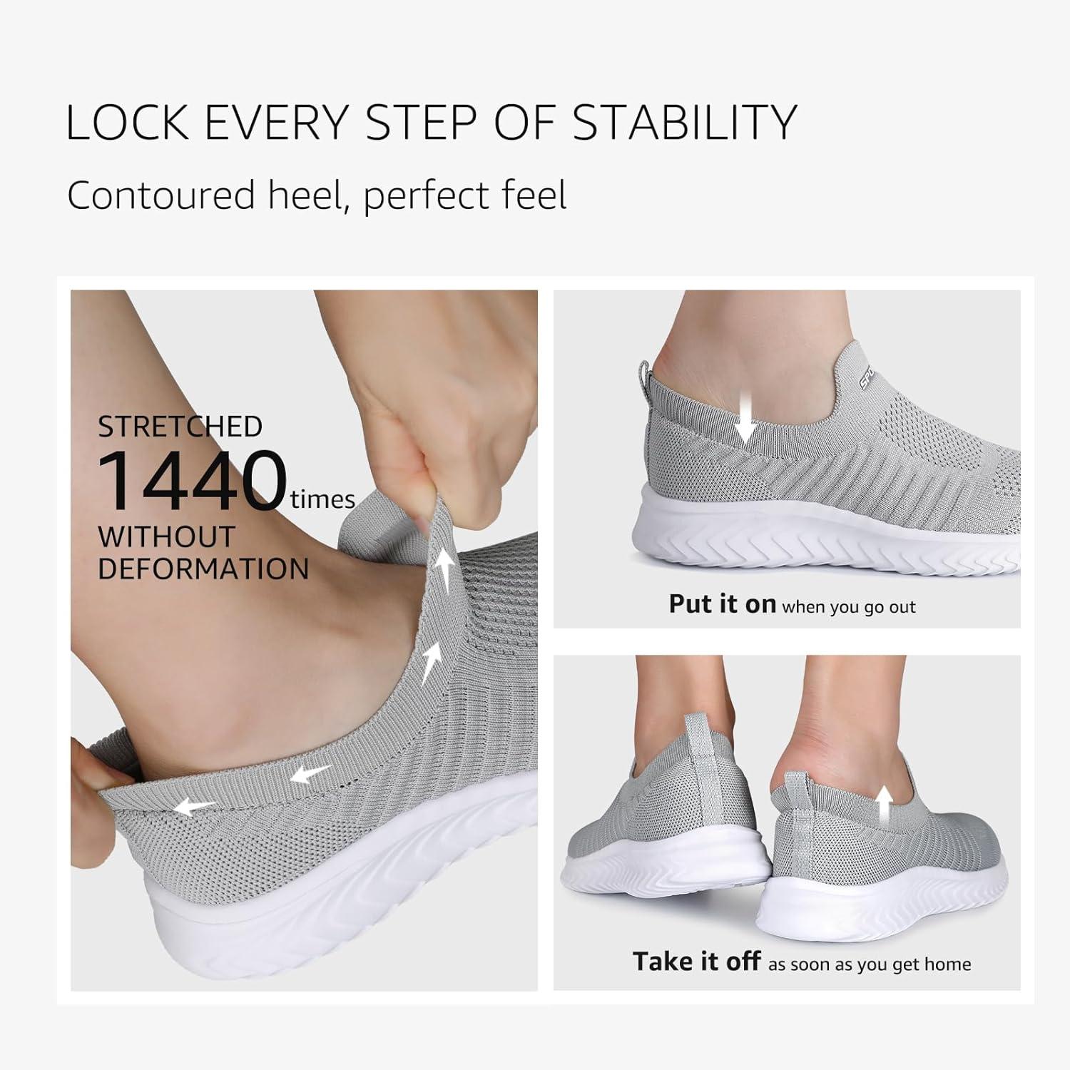 image:imageSTQ Basket Femme Chaussures de Sport sans Lancts Confortable Chic Respirantes Mode de Ville Marche Slip on Fitness Tennis Travail Lgres Enfiler Running Outdoor Gym Jogging Course Basquette SneakersGris