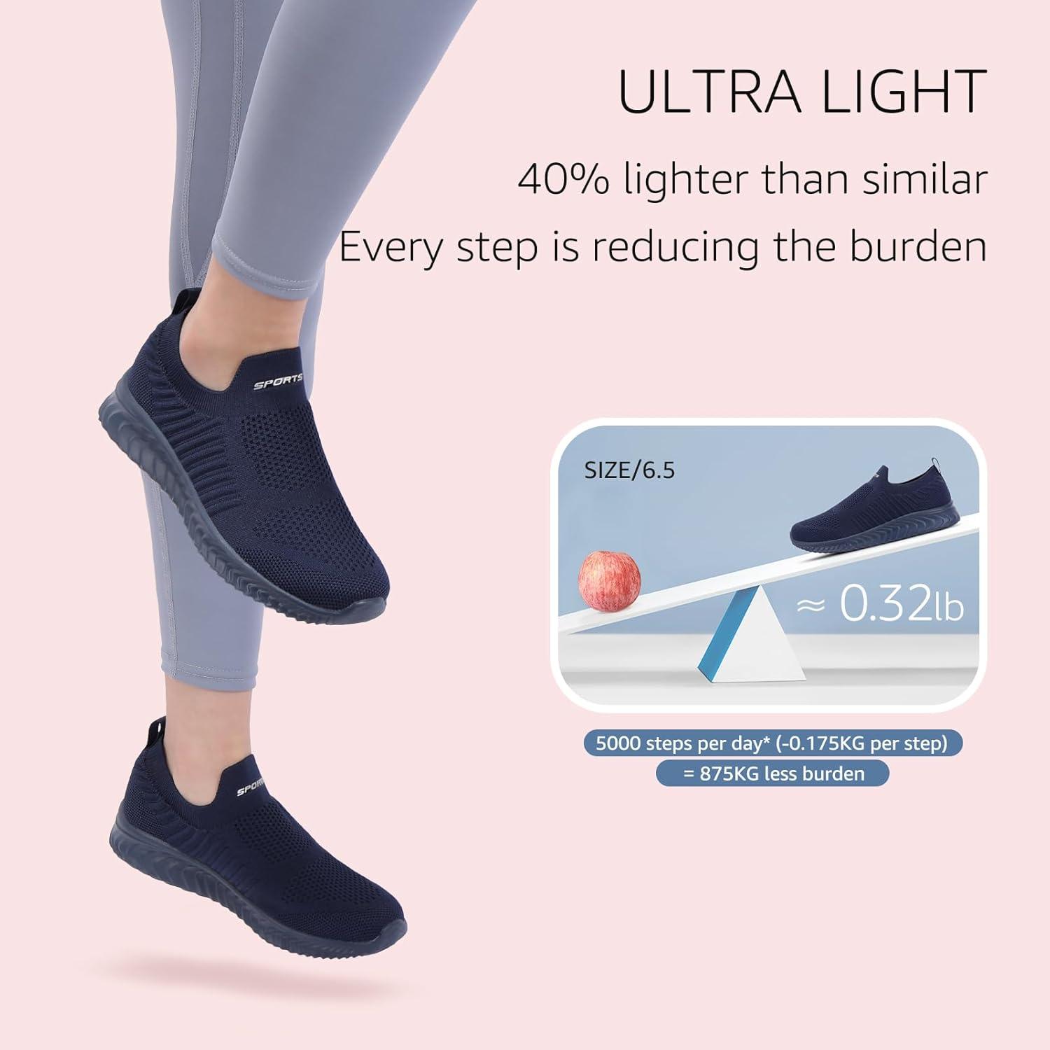 image:imageSTQ Basket Femme Chaussures de Sport sans Lancts Confortable Chic Respirantes Mode de Ville Marche Slip on Fitness Tennis Travail Lgres Enfiler Running Outdoor Gym Jogging Course Basquette SneakersBleu Noir