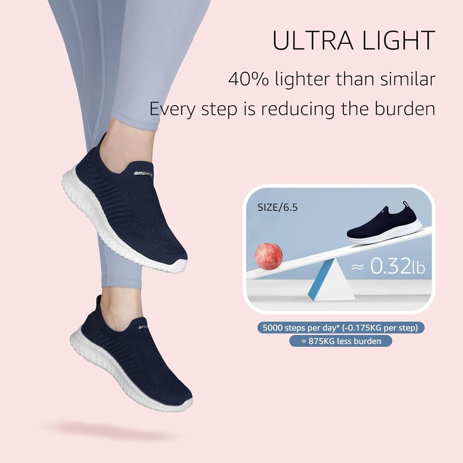 image:imageSTQ Basket Femme Chaussures de Sport sans Lancts Confortable Chic Respirantes Mode de Ville Marche Slip on Fitness Tennis Travail Lgres Enfiler Running Outdoor Gym Jogging Course Basquette SneakersBleu