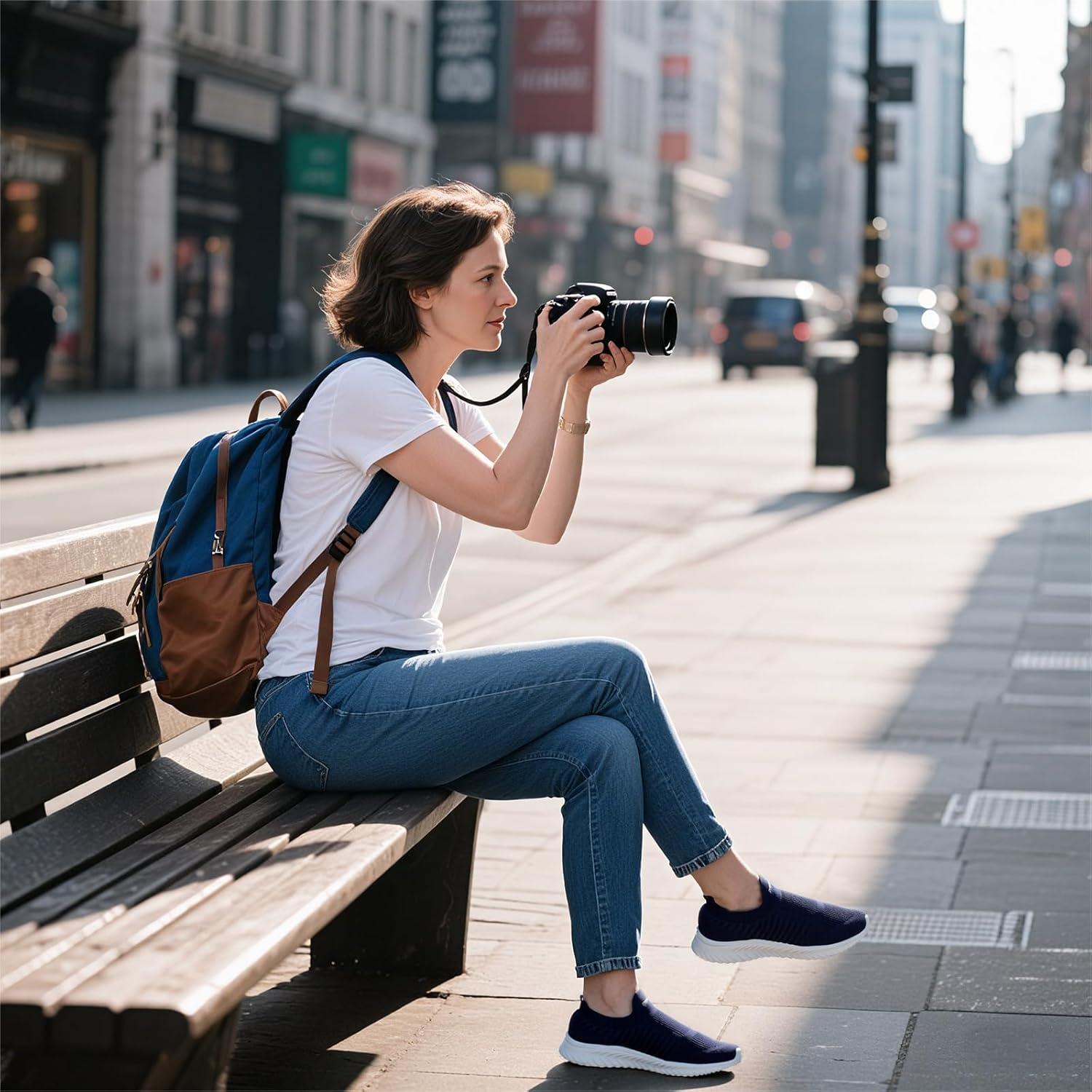 image:imageSTQ Basket Femme Chaussures de Sport sans Lancts Confortable Chic Respirantes Mode de Ville Marche Slip on Fitness Tennis Travail Lgres Enfiler Running Outdoor Gym Jogging Course Basquette SneakersBleu