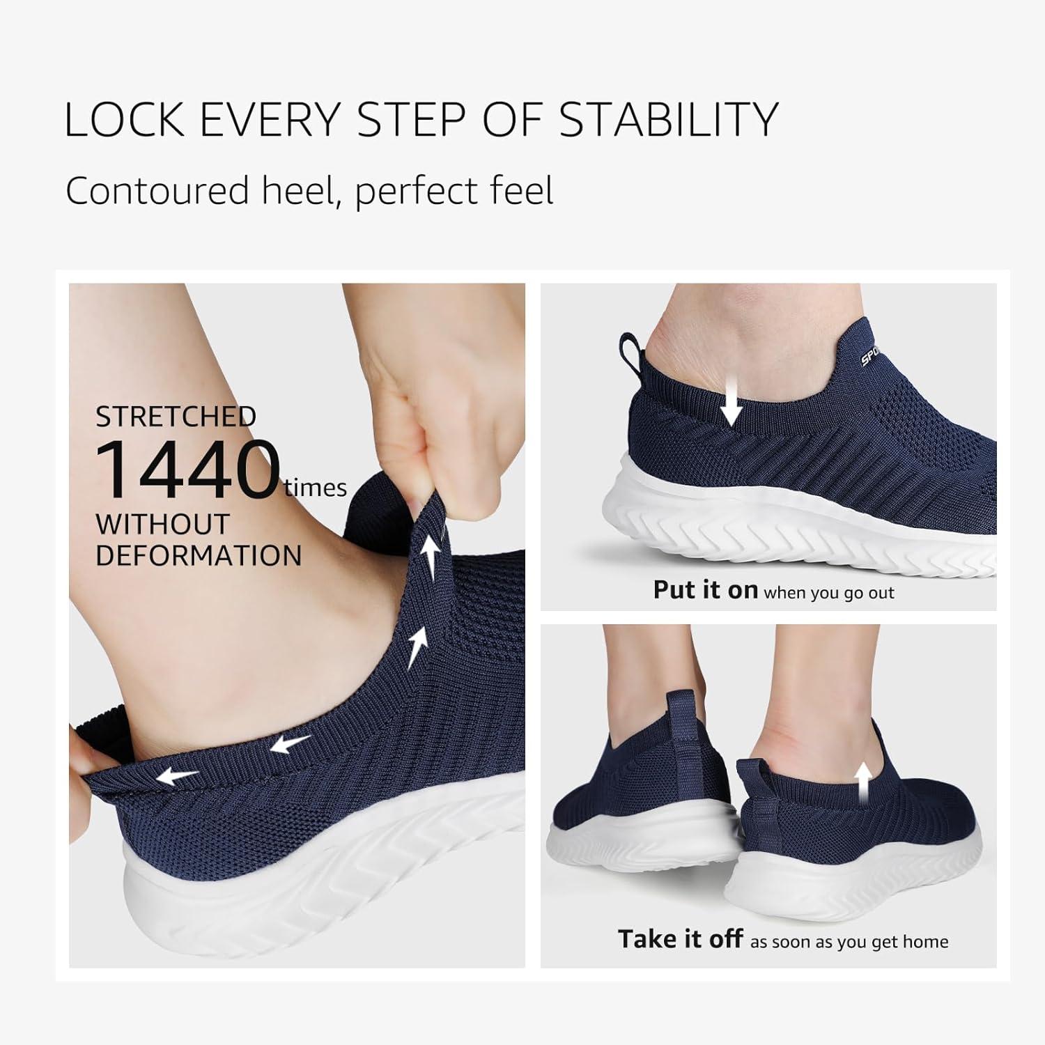 image:imageSTQ Basket Femme Chaussures de Sport sans Lancts Confortable Chic Respirantes Mode de Ville Marche Slip on Fitness Tennis Travail Lgres Enfiler Running Outdoor Gym Jogging Course Basquette SneakersBleu