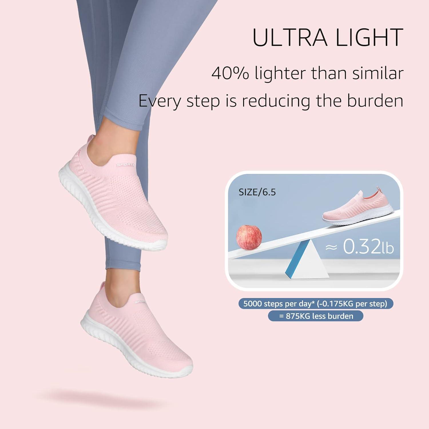 image:imageSTQ Basket Femme Chaussures de Sport sans Lancts Confortable Chic Respirantes Mode de Ville Marche Slip on Fitness Tennis Travail Lgres Enfiler Running Outdoor Gym Jogging Course Basquette SneakersRose