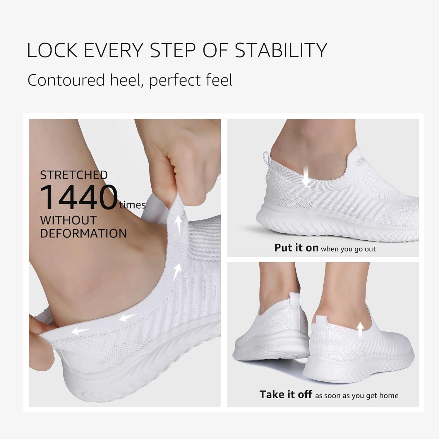 image:imageSTQ Basket Femme Chaussures de Sport sans Lancts Confortable Chic Respirantes Mode de Ville Marche Slip on Fitness Tennis Travail Lgres Enfiler Running Outdoor Gym Jogging Course Basquette SneakersBlanc