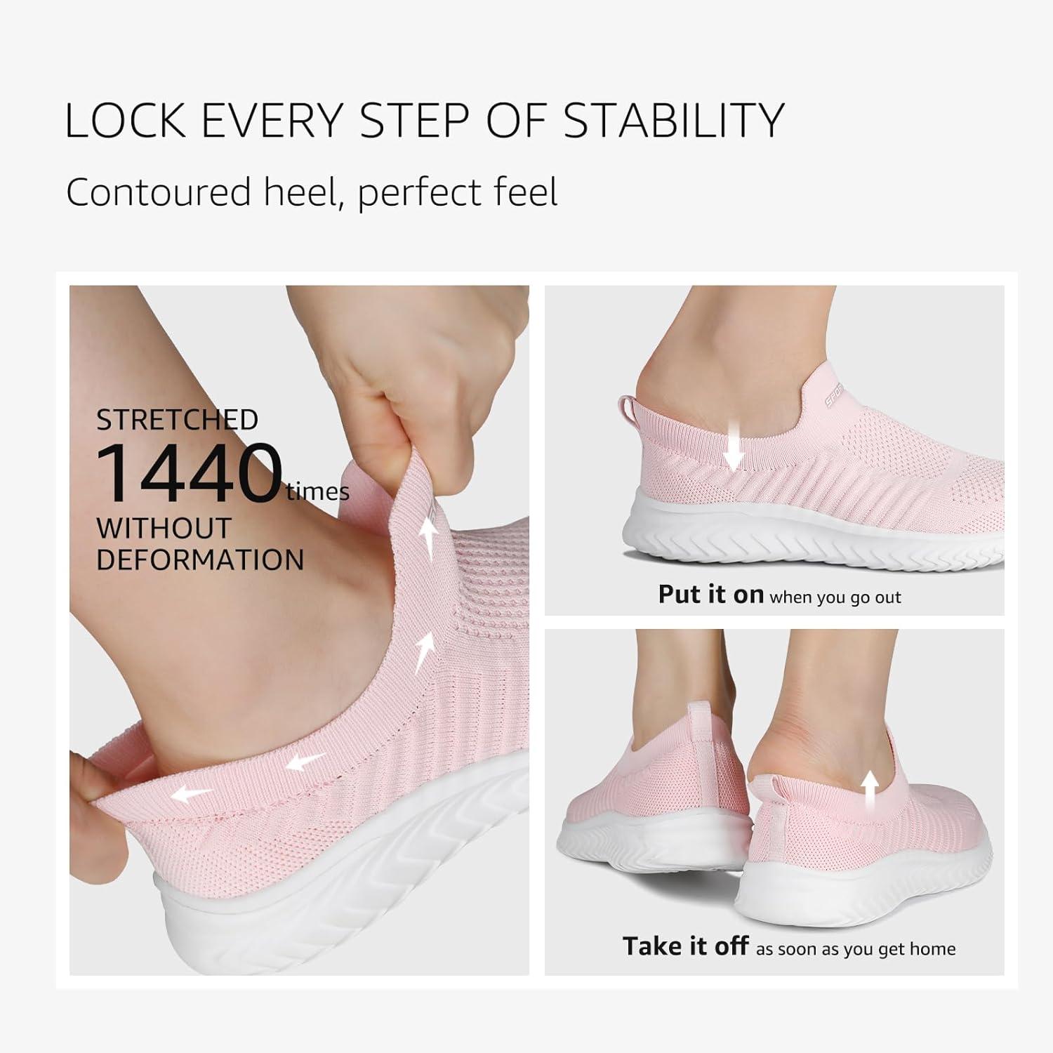 image:imageSTQ Basket Femme Chaussures de Sport sans Lancts Confortable Chic Respirantes Mode de Ville Marche Slip on Fitness Tennis Travail Lgres Enfiler Running Outdoor Gym Jogging Course Basquette SneakersRose