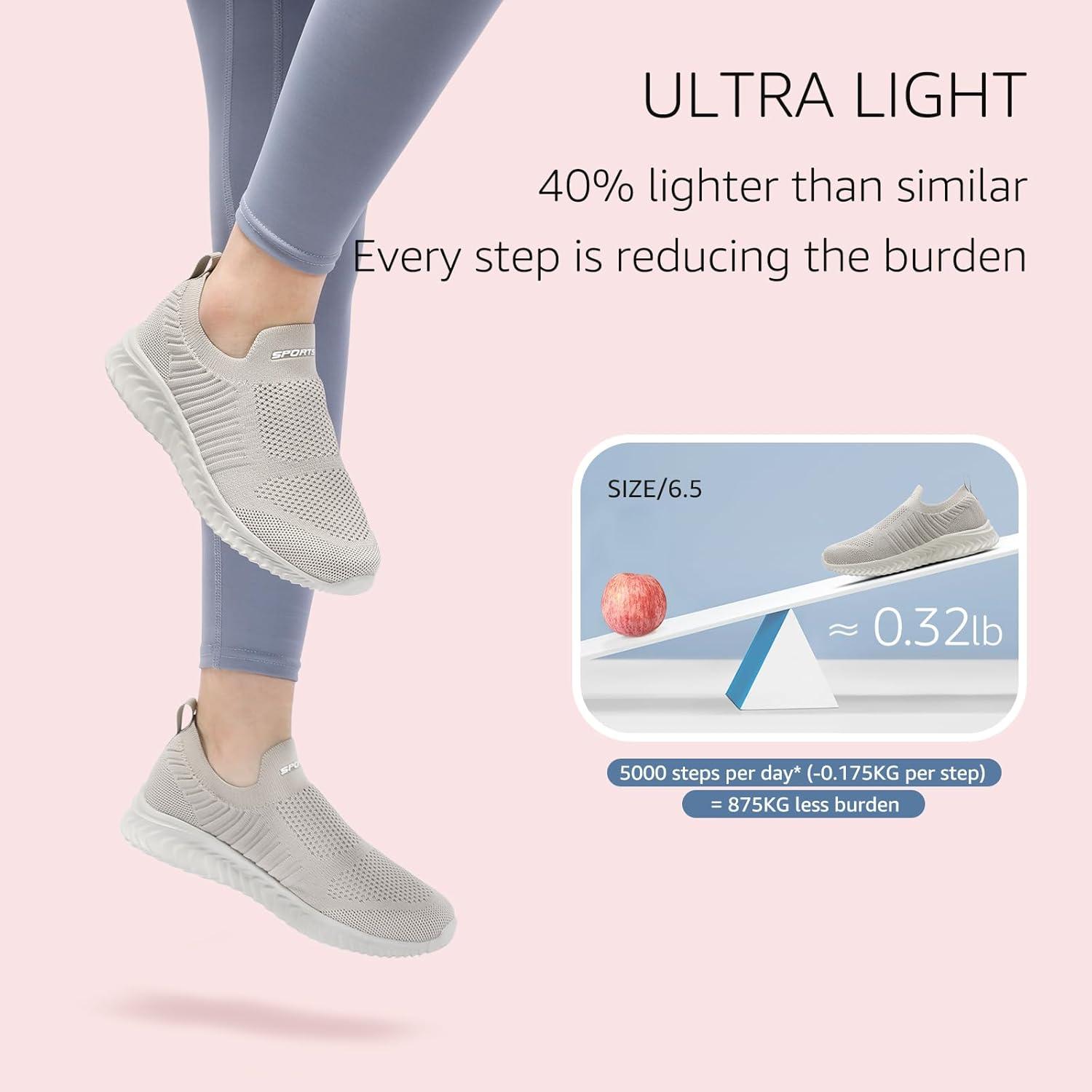 image:imageSTQ Basket Femme Chaussures de Sport sans Lancts Confortable Chic Respirantes Mode de Ville Marche Slip on Fitness Tennis Travail Lgres Enfiler Running Outdoor Gym Jogging Course Basquette SneakersMarron