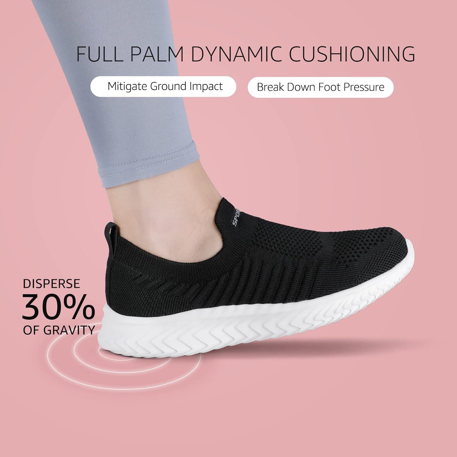 image:imageSTQ Basket Femme Chaussures de Sport sans Lancts Confortable Chic Respirantes Mode de Ville Marche Slip on Fitness Tennis Travail Lgres Enfiler Running Outdoor Gym Jogging Course Basquette SneakersNoir Blanc