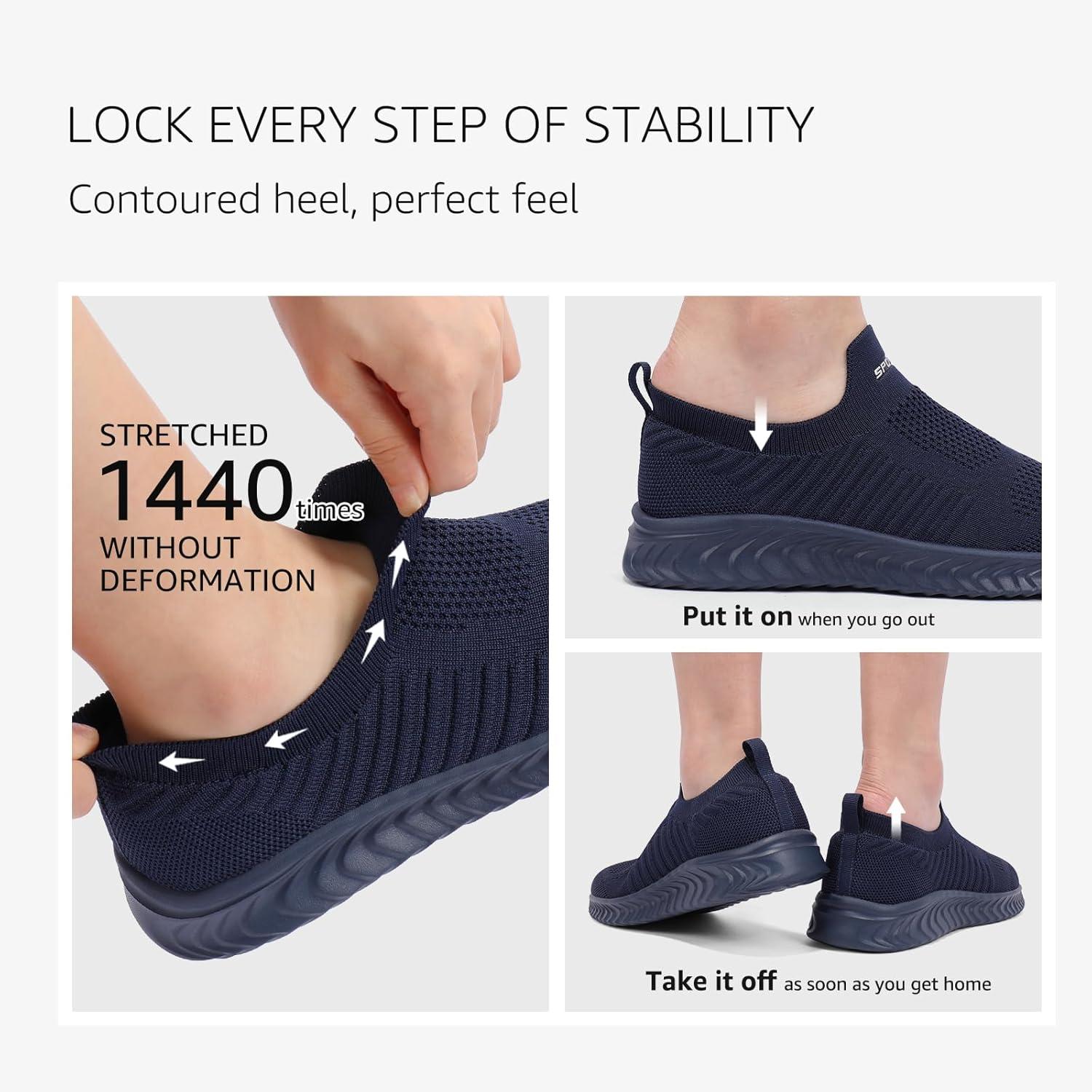 image:imageSTQ Basket Femme Chaussures de Sport sans Lancts Confortable Chic Respirantes Mode de Ville Marche Slip on Fitness Tennis Travail Lgres Enfiler Running Outdoor Gym Jogging Course Basquette SneakersBleu Noir