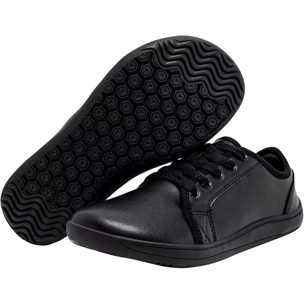 image:imageChaussures Femme Confort Baskets Larges et pour Femmes Chaussures de Marche dcontractes en Cuir Pieds Nus lgres et Confortables Lacets Confortable Orthopdique Marche Basket SneakersLe Noir