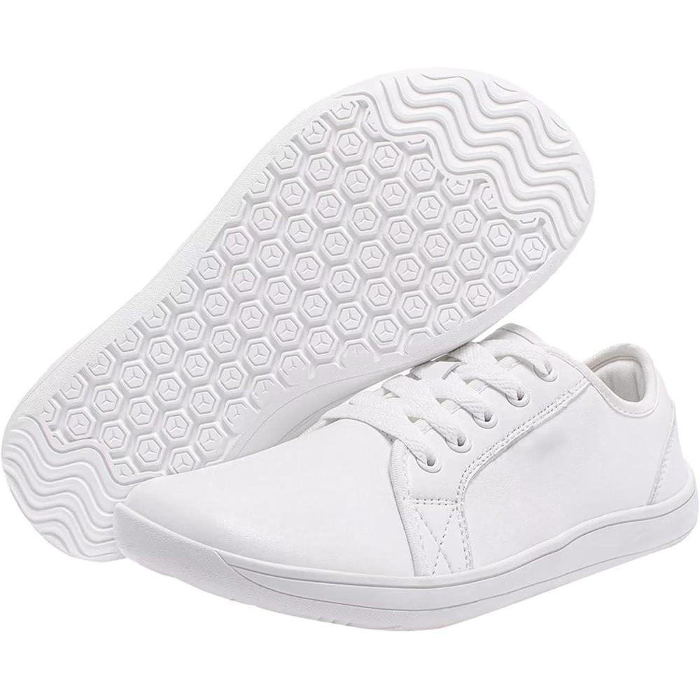 image:imageChaussures Femme Confort Baskets Larges et pour Femmes Chaussures de Marche dcontractes en Cuir Pieds Nus lgres et Confortables Lacets Confortable Orthopdique Marche Basket SneakersBlanc