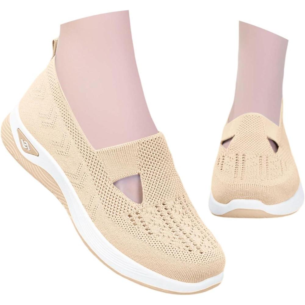 image:imageChaussures Orthopdiques pour Femme Chaussures sans Lacets Antidrapantes avec Maille pour Femme Basket de Marche Plateforme Orthopdique Lgres et Confortables Fitness Gym Outdoor011 A Beige