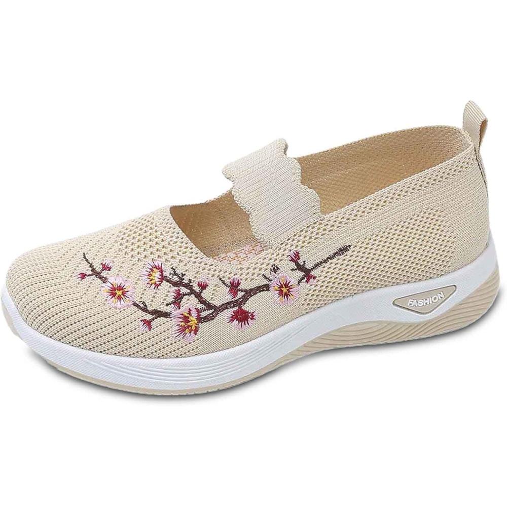 image:imageChaussures Orthopdiques pour Femme Chaussures sans Lacets Antidrapantes avec Maille pour Femme Basket de Marche Plateforme Orthopdique Lgres et Confortables Fitness Gym Outdoor012 Beige