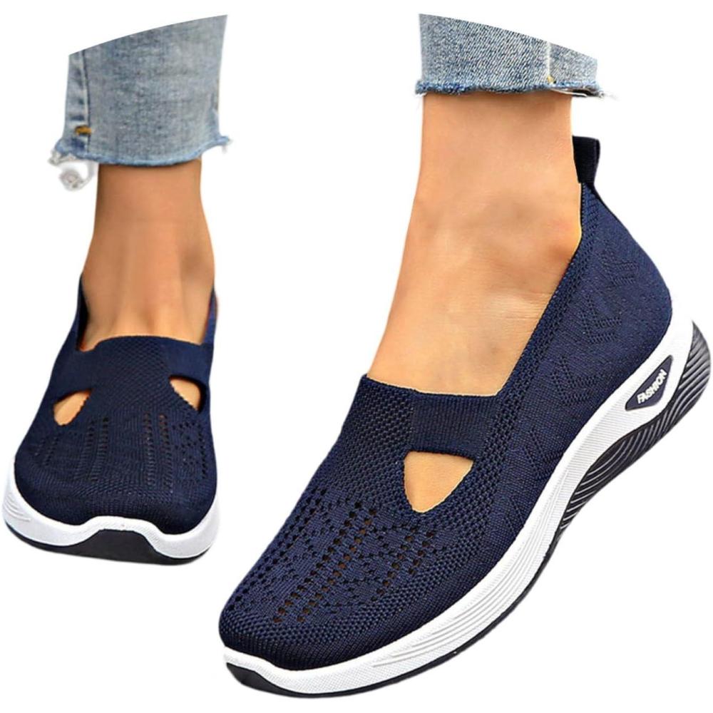 image:imageChaussures Orthopdiques pour Femme Chaussures sans Lacets Antidrapantes avec Maille pour Femme Basket de Marche Plateforme Orthopdique Lgres et Confortables Fitness Gym Outdoor01 Marin