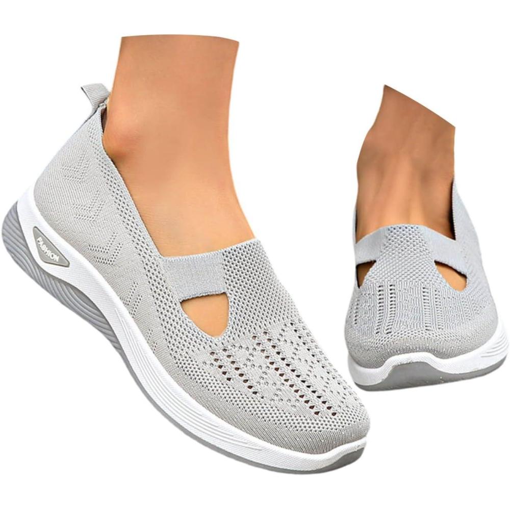 image:imageChaussures Orthopdiques pour Femme Chaussures sans Lacets Antidrapantes avec Maille pour Femme Basket de Marche Plateforme Orthopdique Lgres et Confortables01 Gris