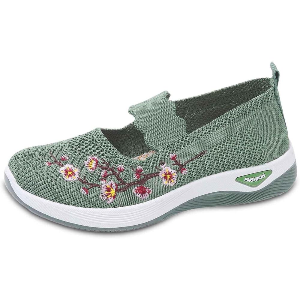 image:imageChaussures Orthopdiques pour Femme Chaussures sans Lacets Antidrapantes avec Maille pour Femme Basket de Marche Plateforme Orthopdique Lgres et Confortables Fitness Gym Outdoor012 Vert