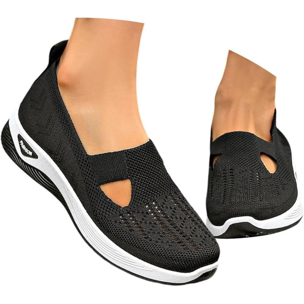 image:imageChaussures Orthopdiques pour Femme Chaussures sans Lacets Antidrapantes avec Maille pour Femme Basket de Marche Plateforme Orthopdique Lgres et Confortables Fitness Gym Outdoor01 Noir