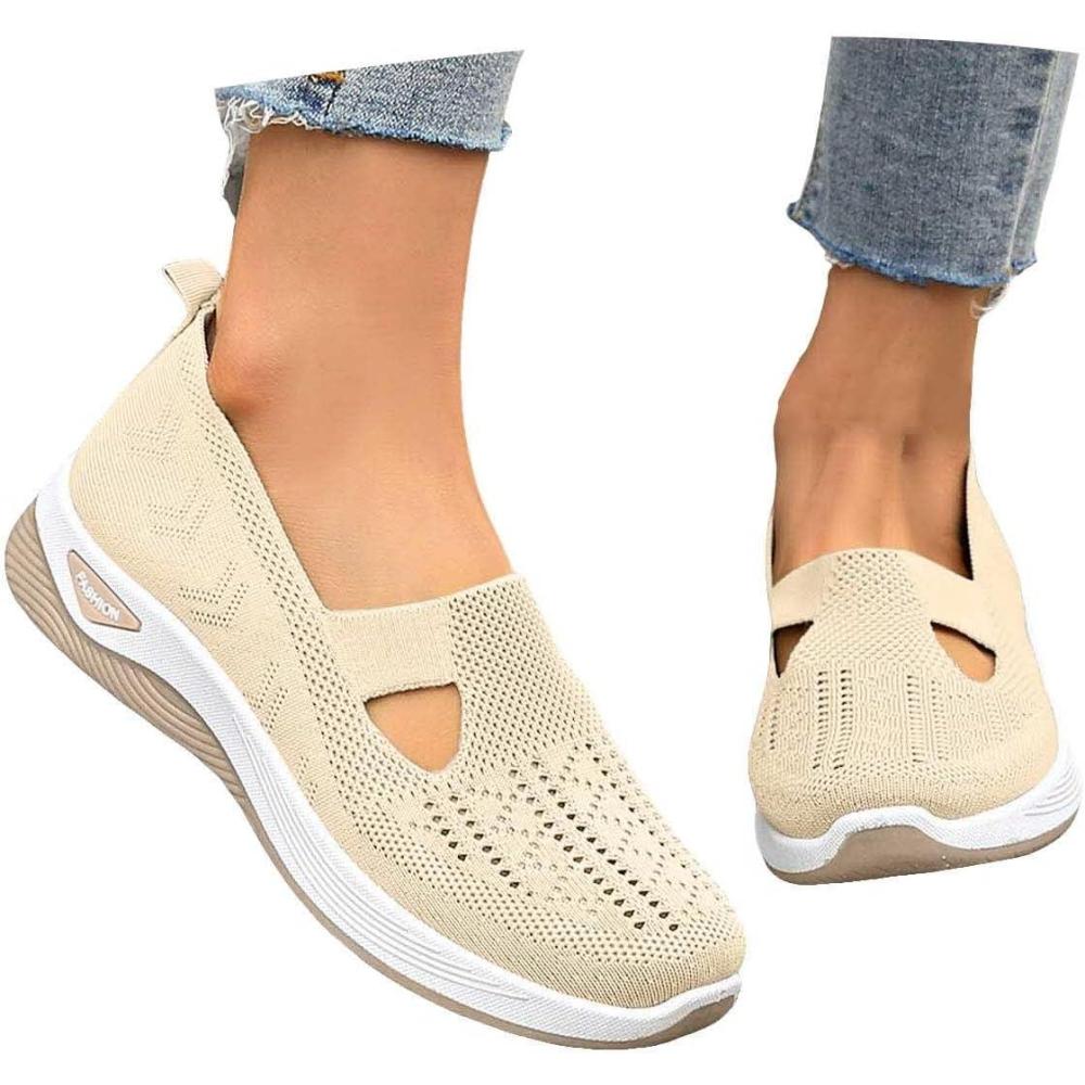 image:imageChaussures Orthopdiques pour Femme Chaussures sans Lacets Antidrapantes avec Maille pour Femme Basket de Marche Plateforme Orthopdique Lgres et Confortables Fitness Gym Outdoor011 B Beige
