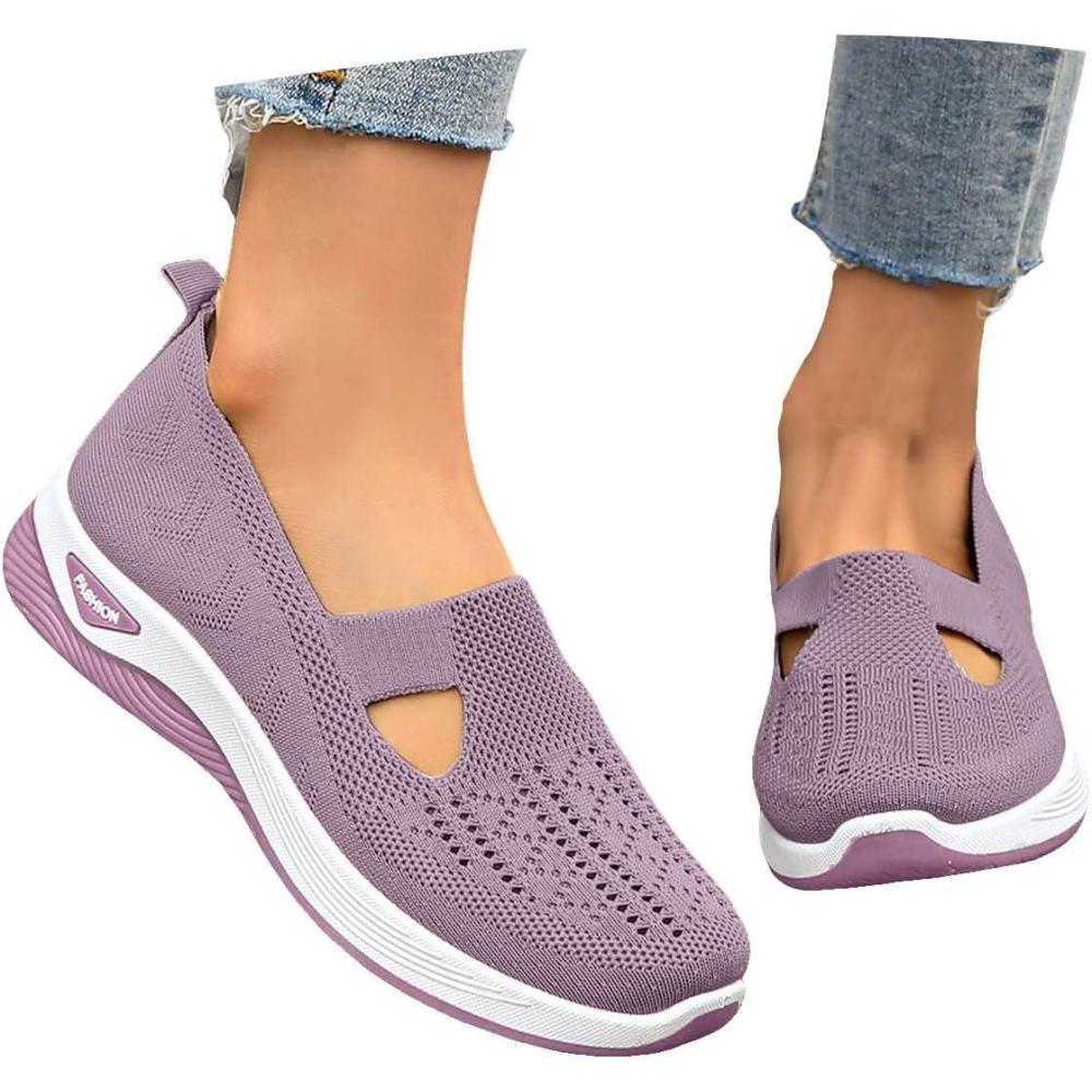 image:imageChaussures Orthopdiques pour Femme Chaussures sans Lacets Antidrapantes avec Maille pour Femme Basket de Marche Plateforme Orthopdique Lgres et Confortables Fitness Gym Outdoor01 Violet Clair