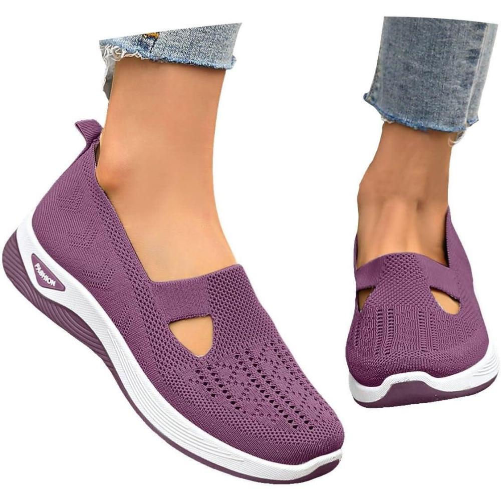 image:imageChaussures Orthopdiques pour Femme Chaussures sans Lacets Antidrapantes avec Maille pour Femme Basket de Marche Plateforme Orthopdique Lgres et Confortables Fitness Gym Outdoor01 Violet