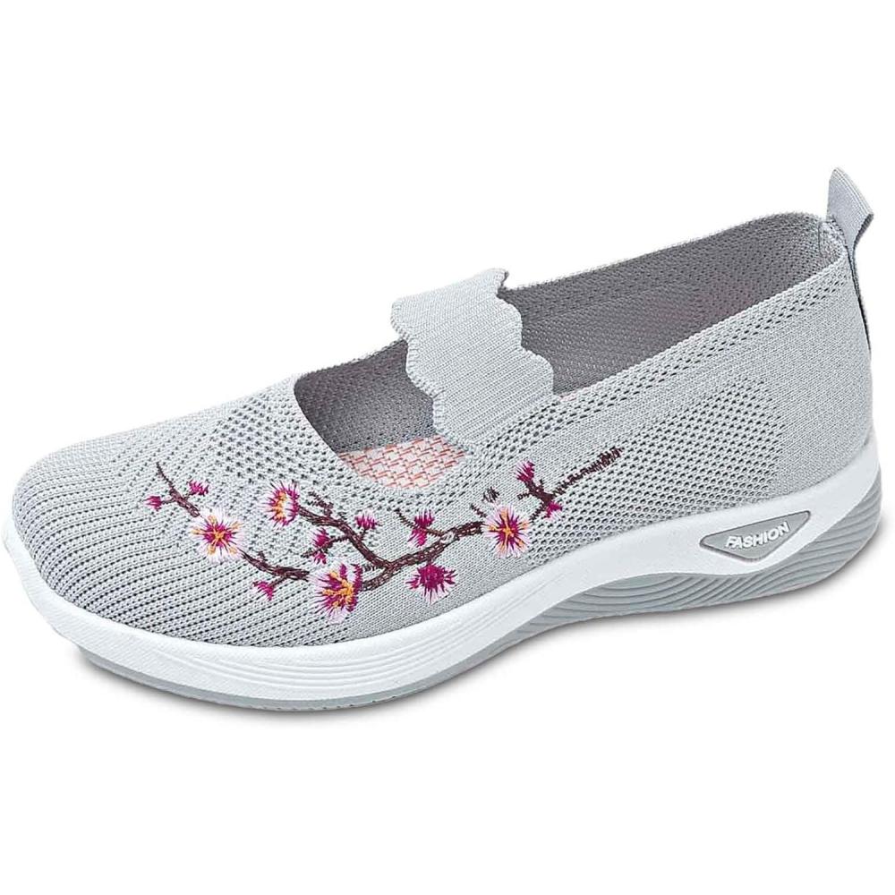 image:imageChaussures Orthopdiques pour Femme Chaussures sans Lacets Antidrapantes avec Maille pour Femme Basket de Marche Plateforme Orthopdique Lgres et Confortables Fitness Gym Outdoor012 Gris