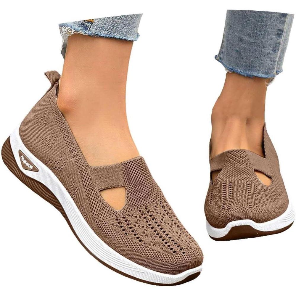 image:imageChaussures Orthopdiques pour Femme Chaussures sans Lacets Antidrapantes avec Maille pour Femme Basket de Marche Plateforme Orthopdique Lgres et Confortables03 Caf