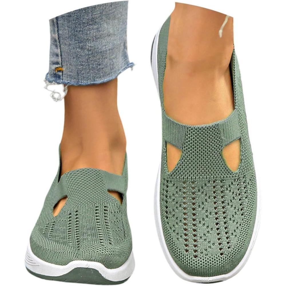 image:imageChaussures Orthopdiques pour Femme Chaussures sans Lacets Antidrapantes avec Maille pour Femme Basket de Marche Plateforme Orthopdique Lgres et Confortables Fitness Gym Outdoor001 Vert