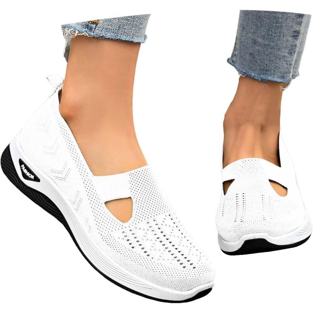 image:imageChaussures Orthopdiques pour Femme Chaussures sans Lacets Antidrapantes avec Maille pour Femme Basket de Marche Plateforme Orthopdique Lgres et Confortables Fitness Gym Outdoor01 Blanc