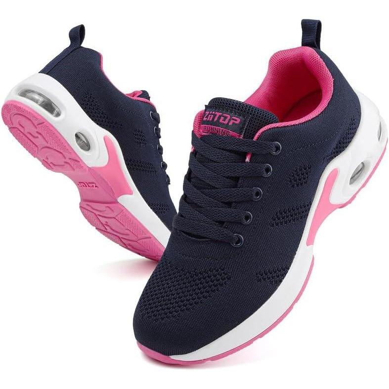 image:imageChaussures de course pour femme avec coussin dair Soutien de la vote plantaire Chaussures de marche en maille respirante et lgre Chaussures de sport en plein air gym athltisme tennisBleu