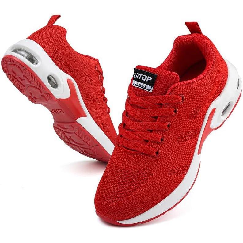 image:imageChaussures de course pour femme avec coussin dair Soutien de la vote plantaire Chaussures de marche en maille respirante et lgre Chaussures de sport en plein air gym athltisme tennisRouge