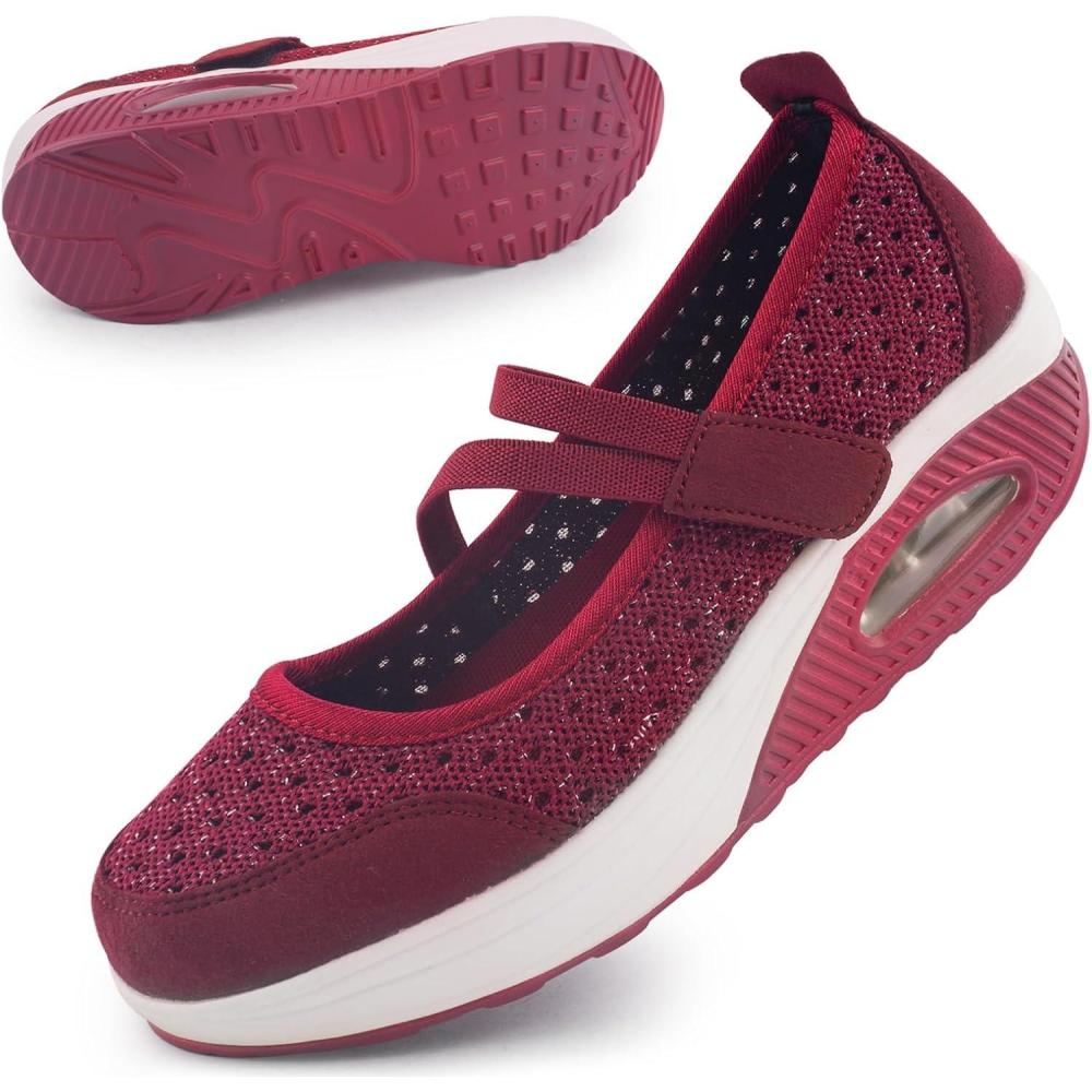image:imageGitup Femmes Confortable Travail Infirmire Chaussures Antidrapantes Rglable Respirant Walking Buffer Fitness Casual Nursing Orthse Baskets Lgres PaillettesRouge