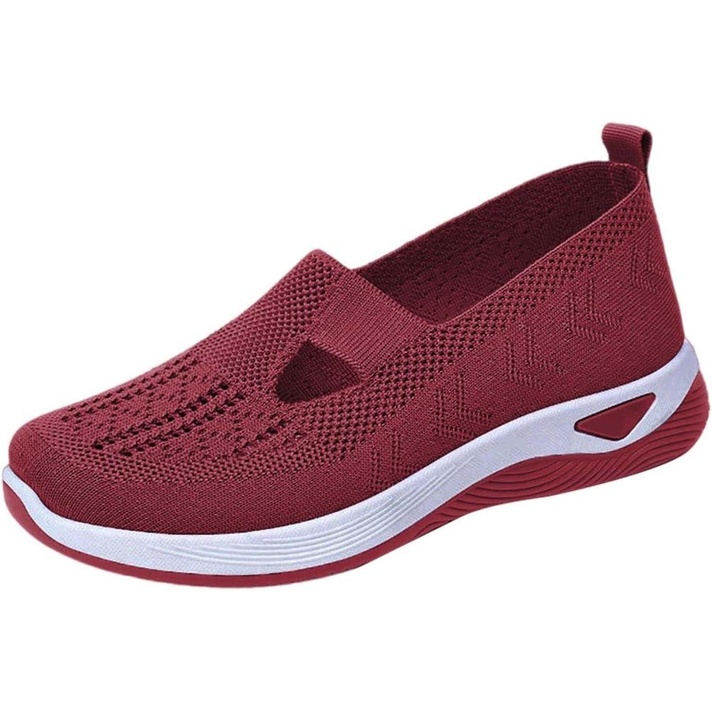 image:imageGnrique Chaussures Orthopediques Femmes Basket sans Lacet Ete Confortable Chaussure De Marche Plateforme Lgres Amortissement Accru Et Soulagement des Pieds 2025 Sneaker Pas Cher02 Wine