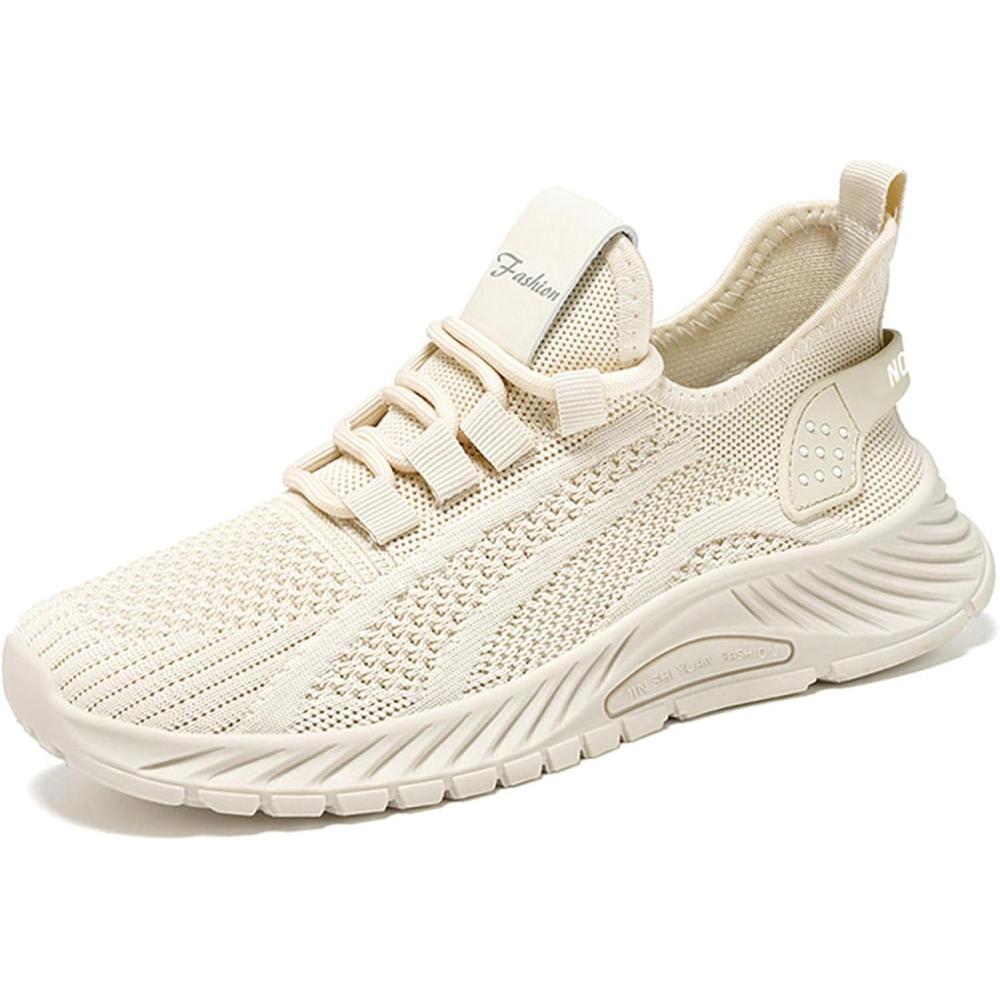 image:imageMorbuy 2024 Laage Basket Marche Femme Respirantes Chaussures de Running Marche Sport tricotes Fond SoupleTravail Mode Lgres Sneakers Gym Fitness Sneaker Respirante Legere ShoesG 2806 Beige