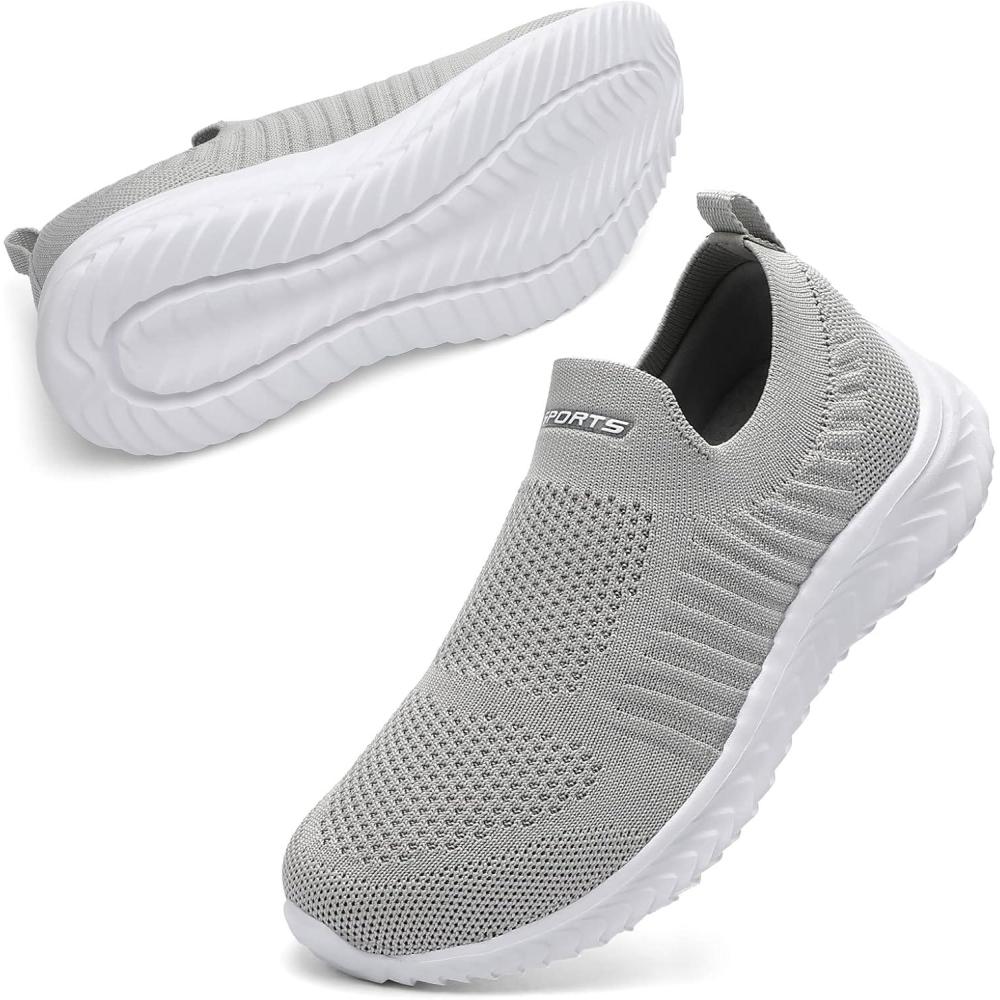 image:imageSTQ Basket Femme Chaussures de Sport sans Lancts Confortable Chic Respirantes Mode de Ville Marche Slip on Fitness Tennis Travail Lgres Enfiler Running Outdoor Gym Jogging Course Basquette SneakersGris