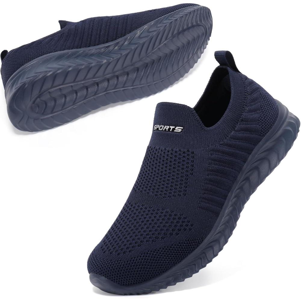 image:imageSTQ Basket Femme Chaussures de Sport sans Lancts Confortable Chic Respirantes Mode de Ville Marche Slip on Fitness Tennis Travail Lgres Enfiler Running Outdoor Gym Jogging Course Basquette SneakersBleu Noir
